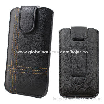 Hot Universal Leather Mobile Phone Pouches/Cases for iPhone 5 with Pull-tab, OEM Orders Welcomed